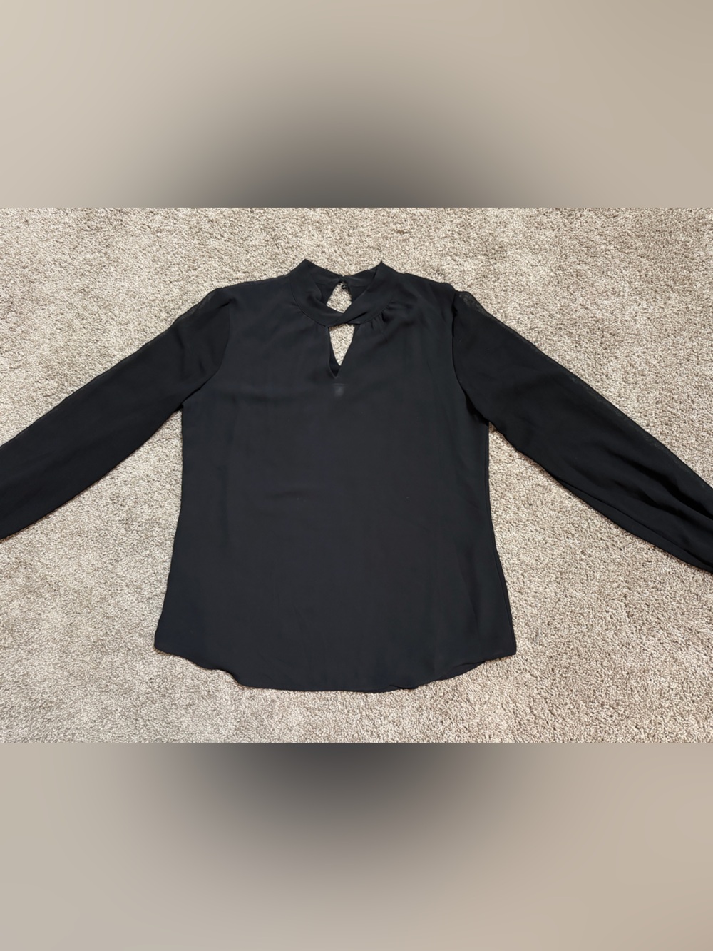 White House Black Market Black Long-Sleeve Keyhole Blouse